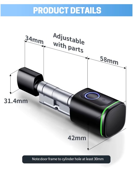 European Standard Lock Cylinder Tuya or Ttlock Fingerprint and Passwor