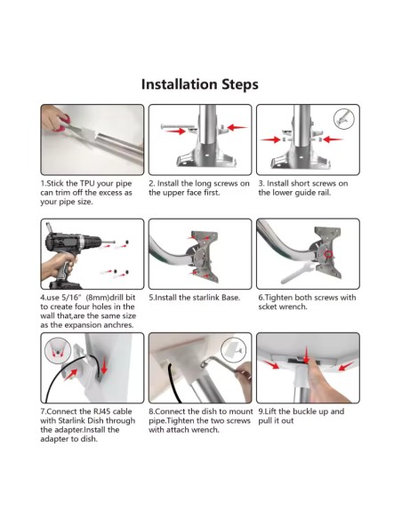 For Starlink Gen 3 Long Wall Installed Connecting Rod Mount Roof Adapt
