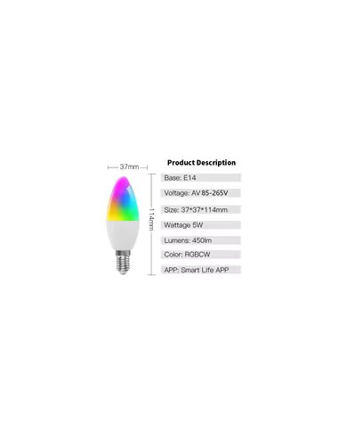 Led Bulb Candle Smart Lamp E14 TUYA Bluetooth Dimmable RGB Light 220V