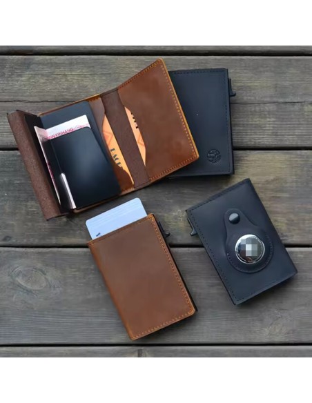 Premium Genuine Leather Wallet with Pop up Card Holder and Slot for Ai